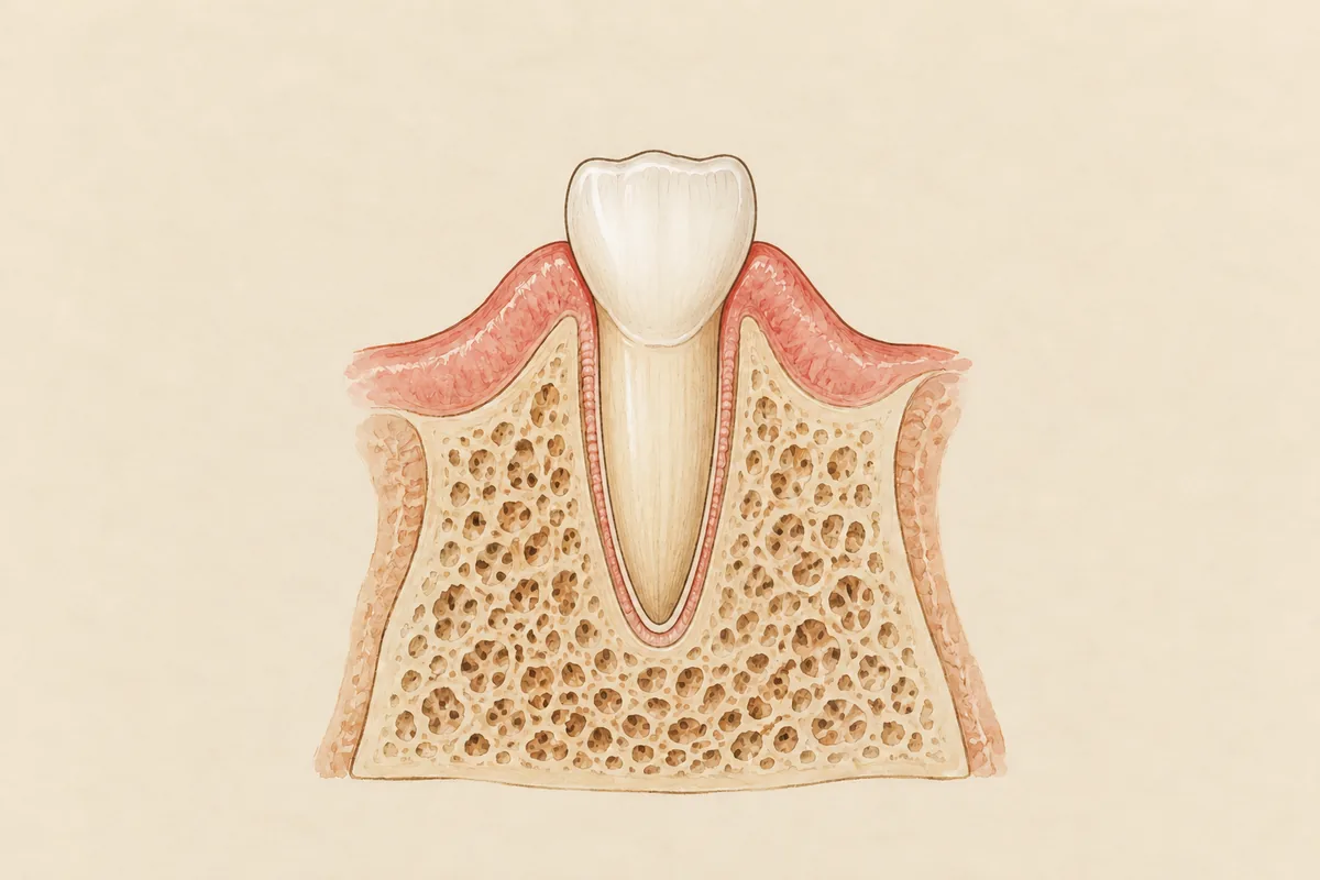 Illustration of the permanent tooth coming in through the gum where the baby tooth was, with its root growing inside the bone